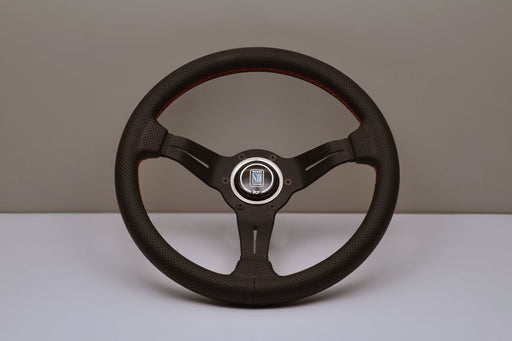 Nardi Deep Corn Steering Wheel  - Black Leather/Red Stitching 330mm