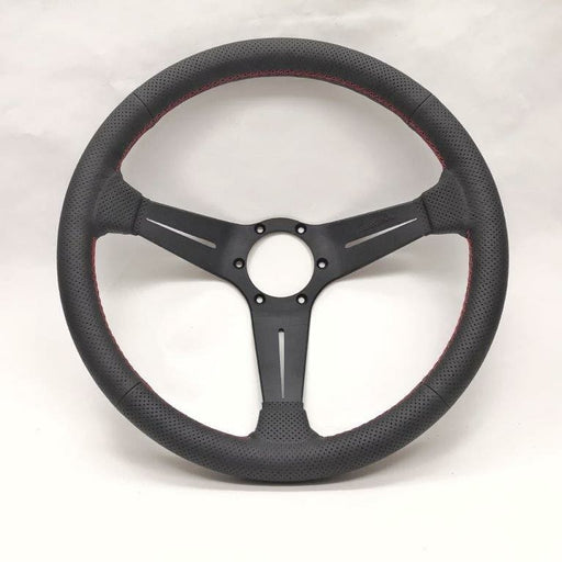 Nardi Deep Corn Steering Wheel  - Black Leather/Red Stitching 350mm